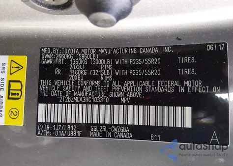 2017 Lexus Rx 350 z USA, uszkodzony, nr VIN 2T2BZMCA3HC103310